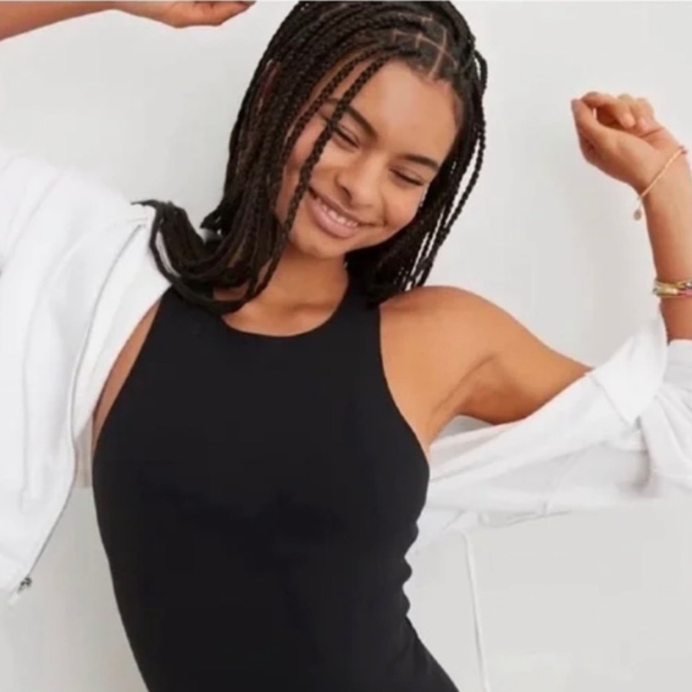 Aerie SMOOTHEZ Black Thong Bodysuit High Neck Smoothing Women’s XL